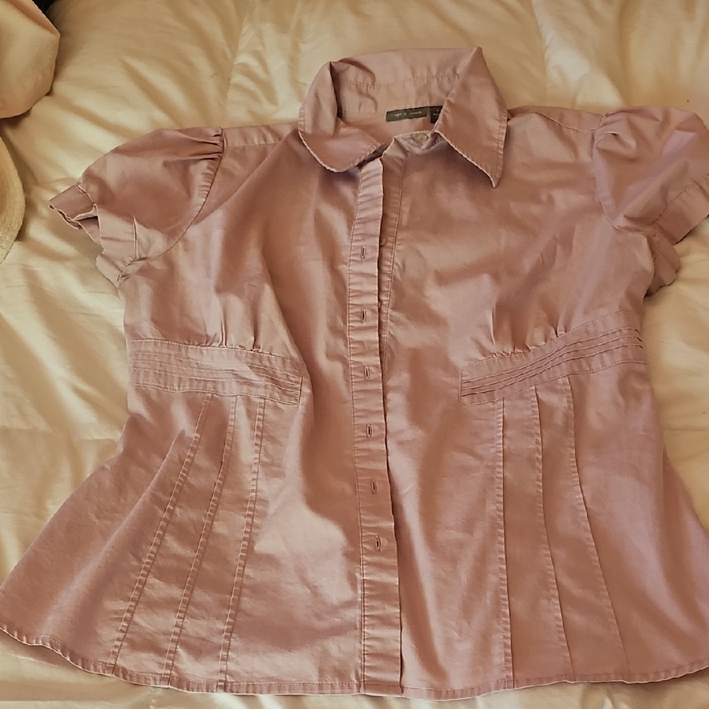 Apt. 9 Pink Fitted Cap Sleeve Button Down